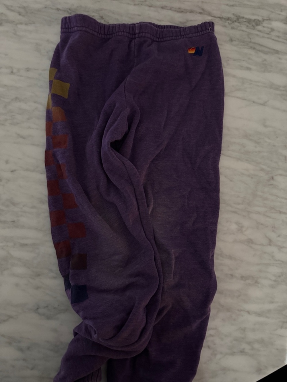 Aviator Nation Purple Sweatpants with Color Block Checker Stripe